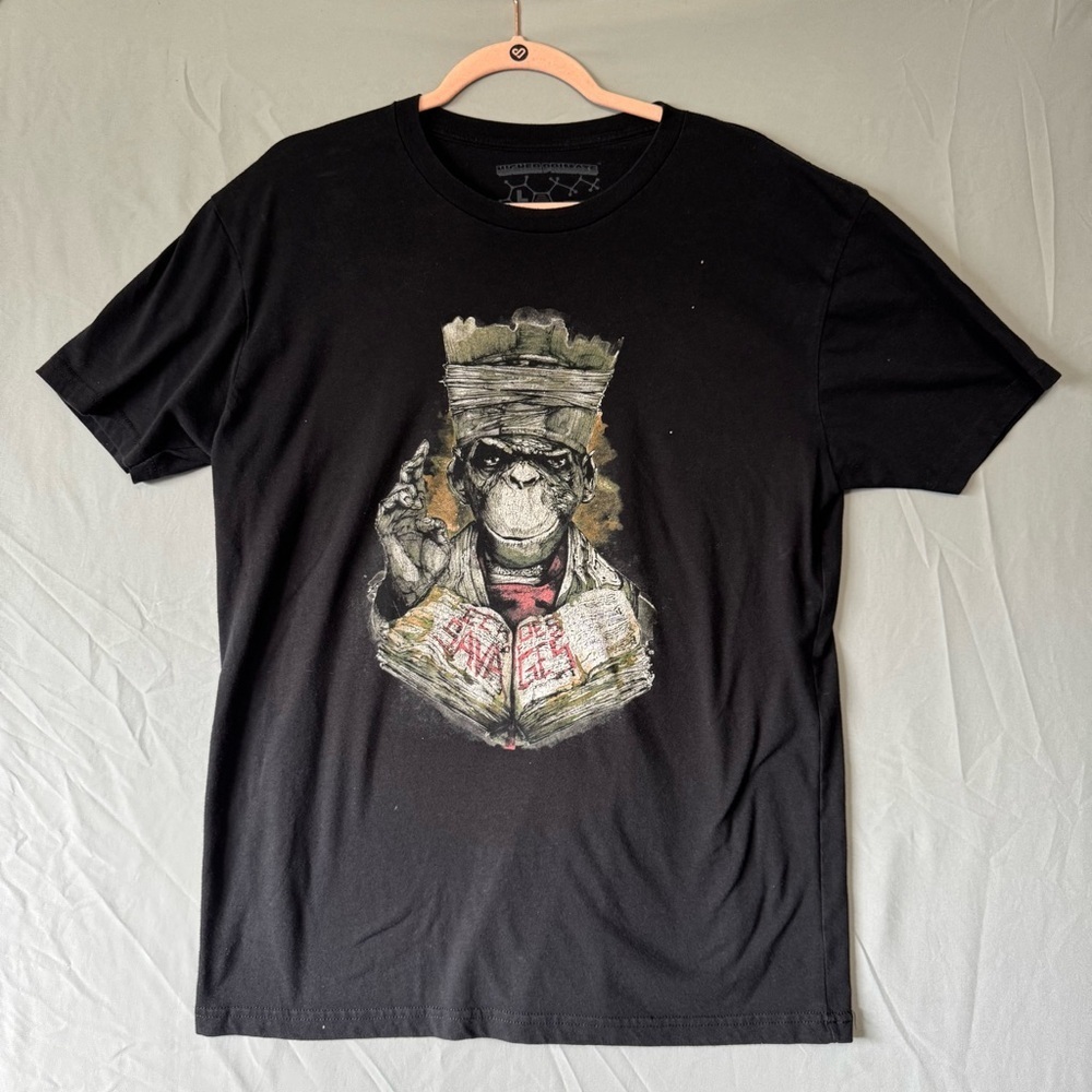 Higher Primate Mens Black Graphic T-Shirt Size Large Grunge Punk Skater Edgy